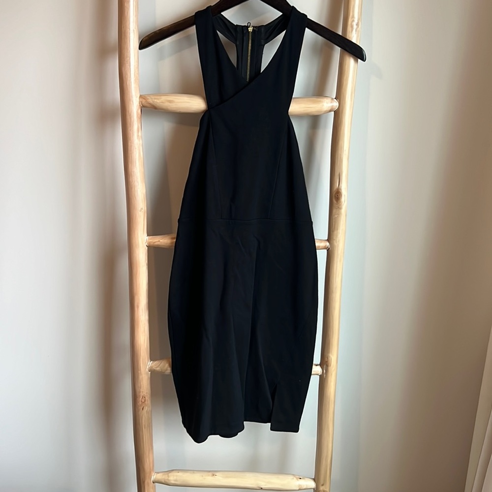 Front cross black bodycon dress